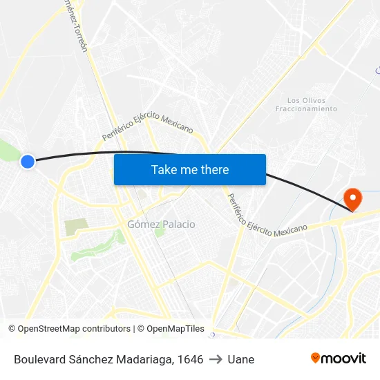Boulevard Sánchez Madariaga, 1646 to Uane map
