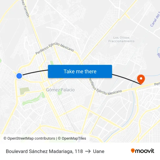Boulevard Sánchez Madariaga, 118 to Uane map