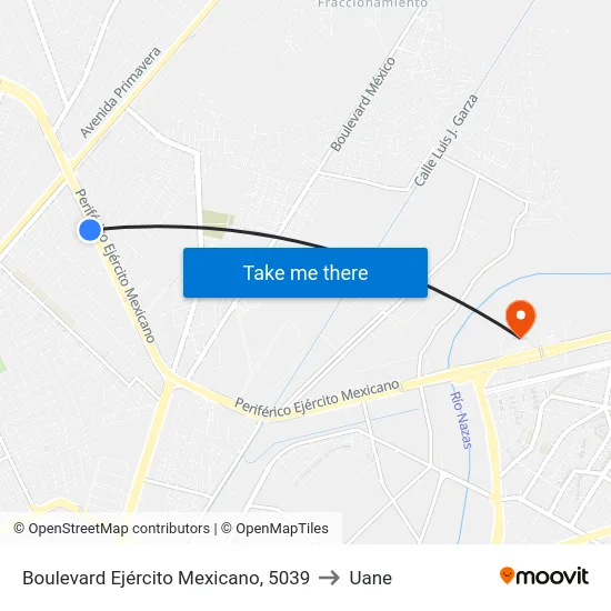 Boulevard Ejército Mexicano, 5039 to Uane map