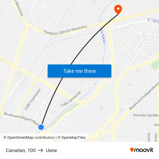 Canatlan, 100 to Uane map