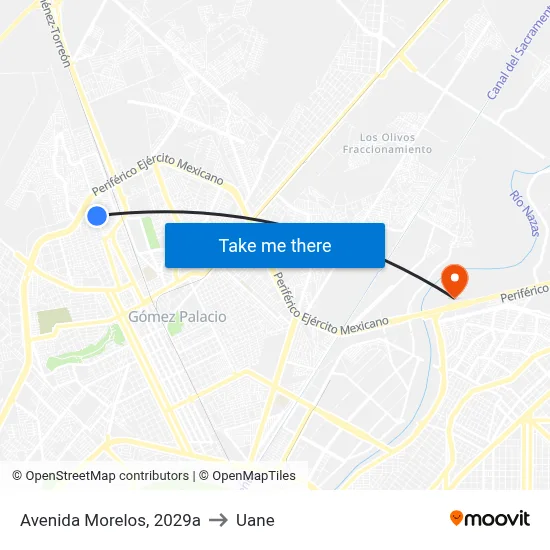 Avenida Morelos, 2029a to Uane map