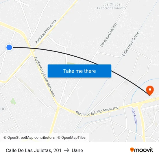 Calle De Las Julietas, 201 to Uane map