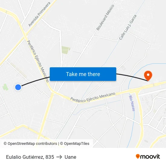 Eulalio Gutiérrez, 835 to Uane map
