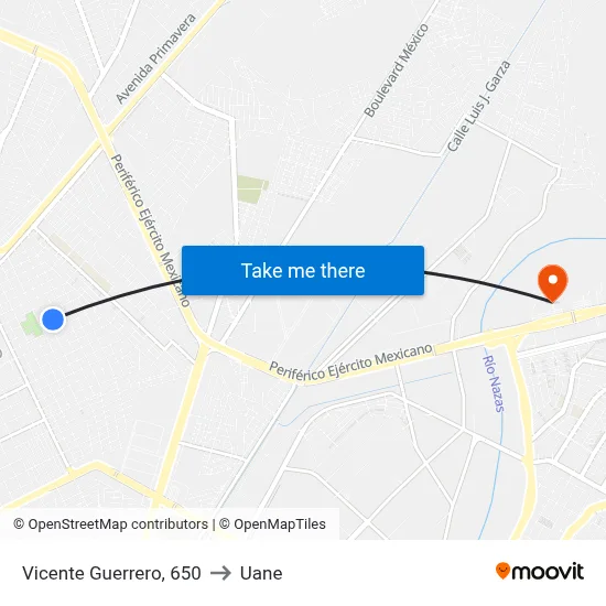 Vicente Guerrero, 650 to Uane map