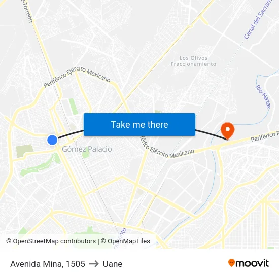 Avenida Mina, 1505 to Uane map