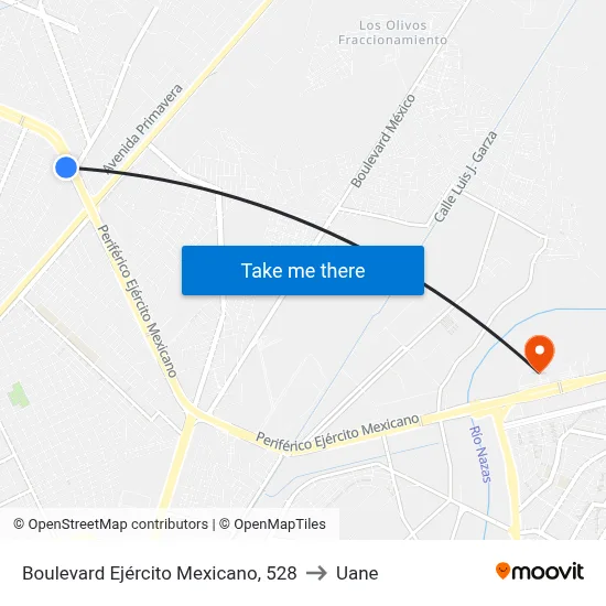 Boulevard Ejército Mexicano, 528 to Uane map