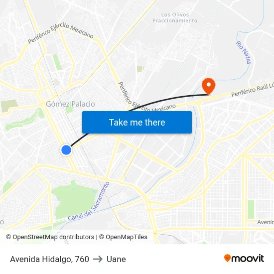Avenida Hidalgo, 760 to Uane map