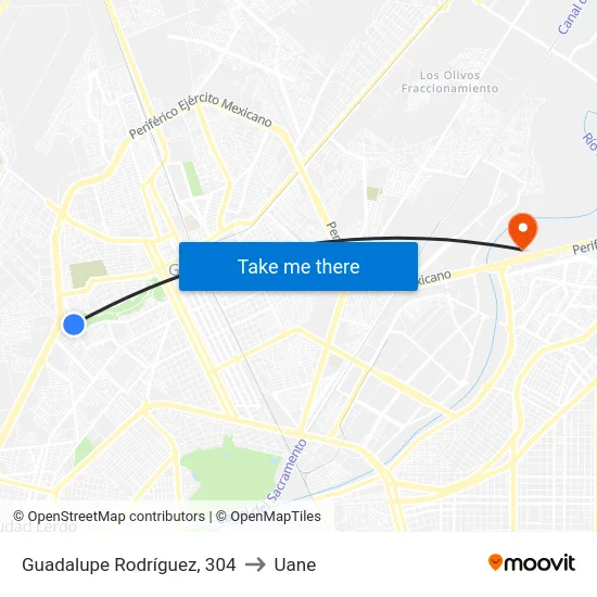 Guadalupe Rodríguez, 304 to Uane map