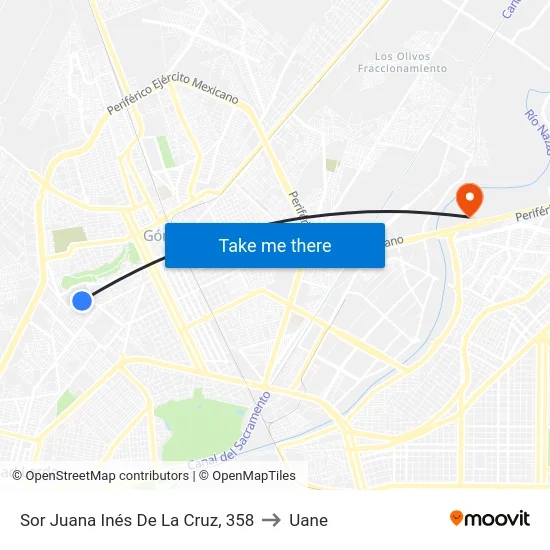 Sor Juana Inés De La Cruz, 358 to Uane map