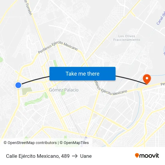 Calle Ejército Mexicano, 489 to Uane map