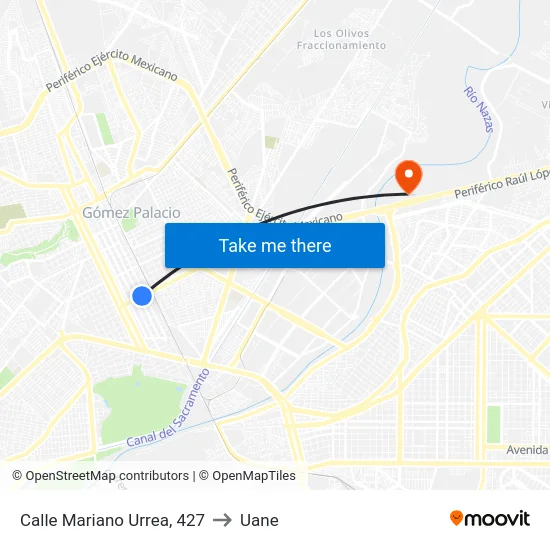 Calle Mariano Urrea, 427 to Uane map