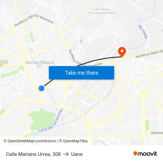 Calle Mariano Urrea, 308 to Uane map