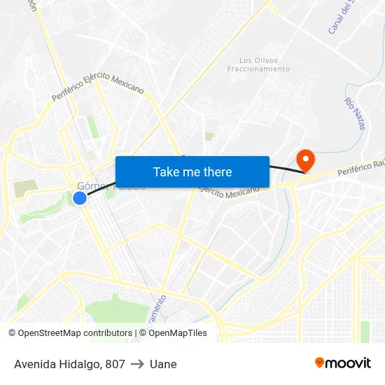 Avenida Hidalgo, 807 to Uane map