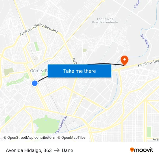 Avenida Hidalgo, 363 to Uane map