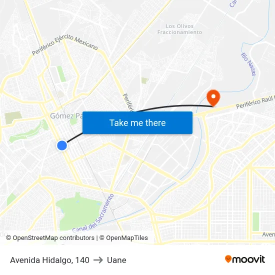 Avenida Hidalgo, 140 to Uane map