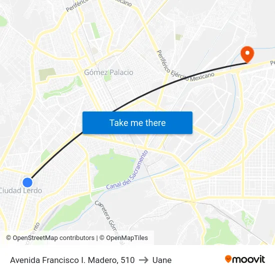 Avenida Francisco I. Madero, 510 to Uane map