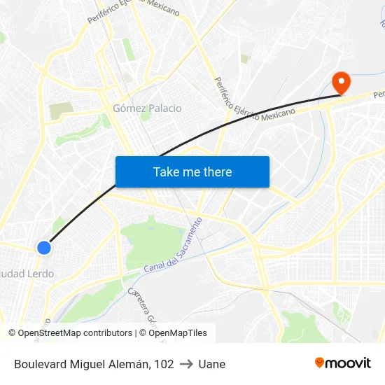 Boulevard Miguel Alemán, 102 to Uane map