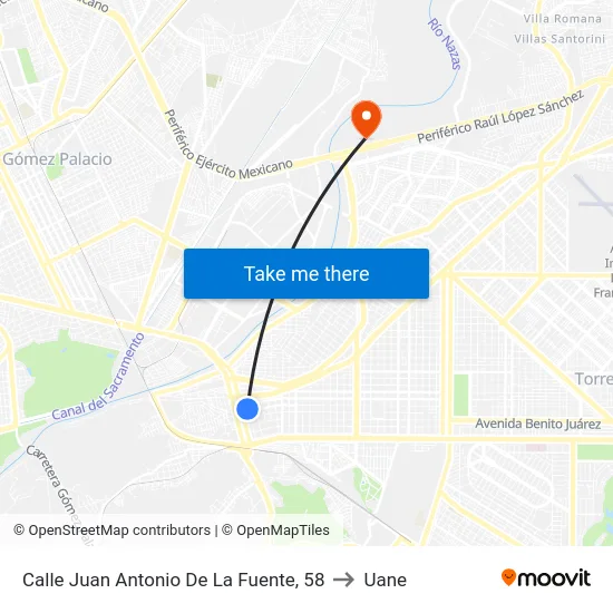 Calle Juan Antonio De La Fuente, 58 to Uane map