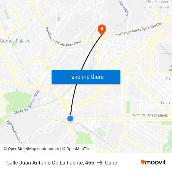 Calle Juan Antonio De La Fuente, 466 to Uane map