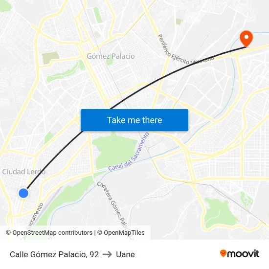 Calle Gómez Palacio, 92 to Uane map