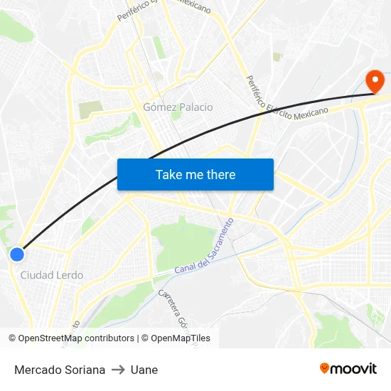 Mercado Soriana to Uane map