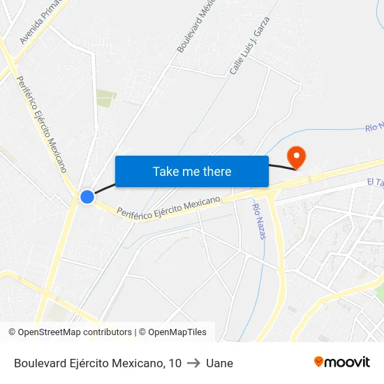 Boulevard Ejército Mexicano, 10 to Uane map