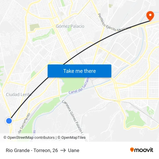 Rio Grande - Torreon, 26 to Uane map