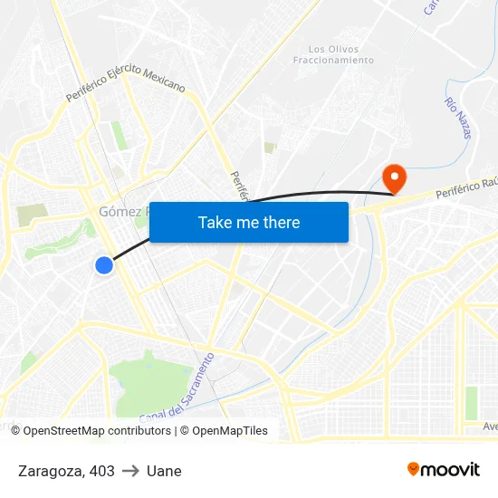 Zaragoza, 403 to Uane map