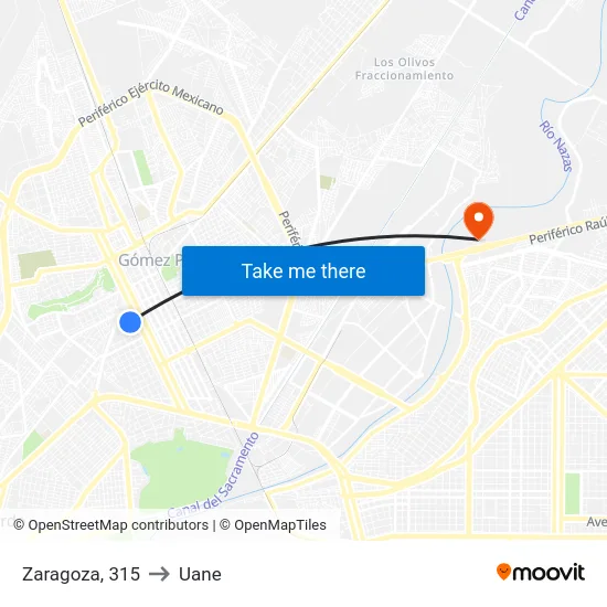 Zaragoza, 315 to Uane map