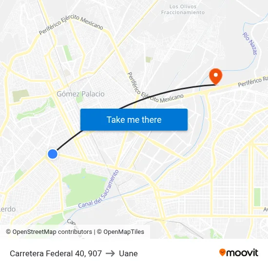 Carretera Federal 40, 907 to Uane map