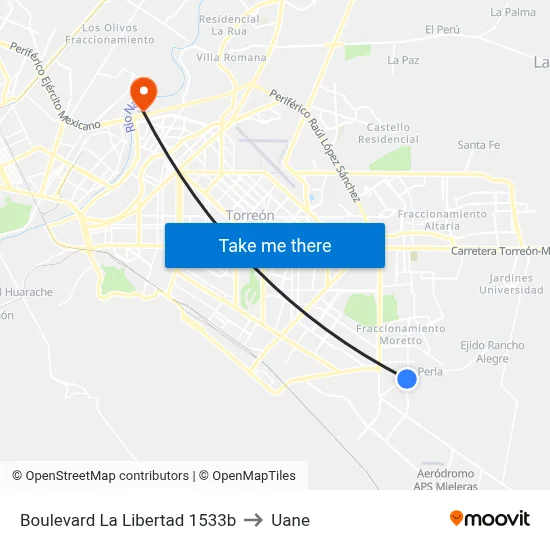 Boulevard La Libertad 1533b to Uane map