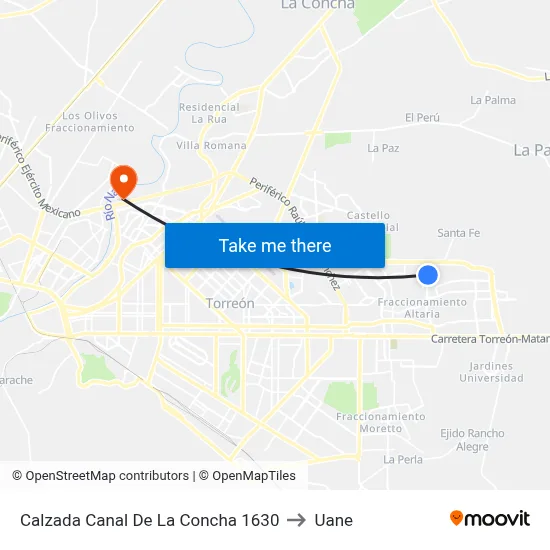 Calzada Canal De La Concha 1630 to Uane map