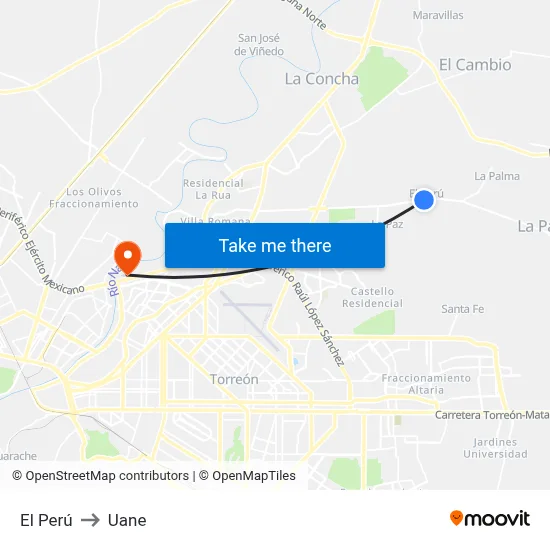 El Perú to Uane map