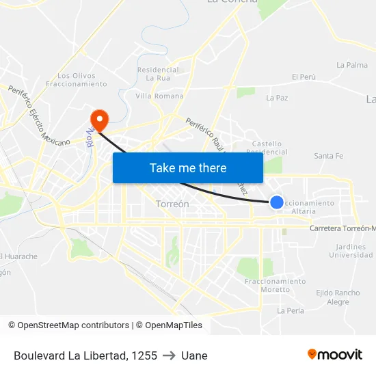 Boulevard La Libertad, 1255 to Uane map