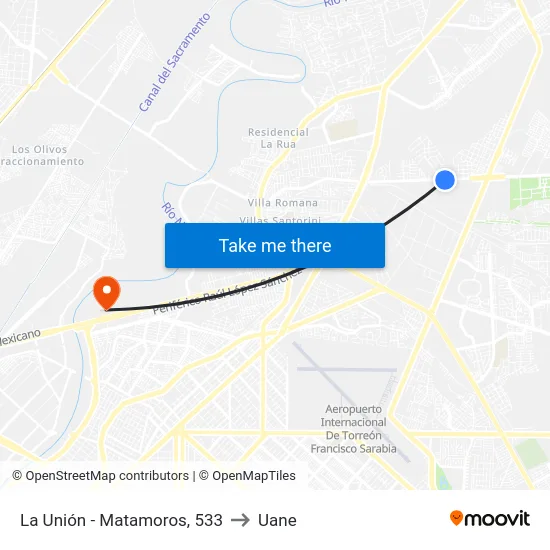 La Unión - Matamoros, 533 to Uane map