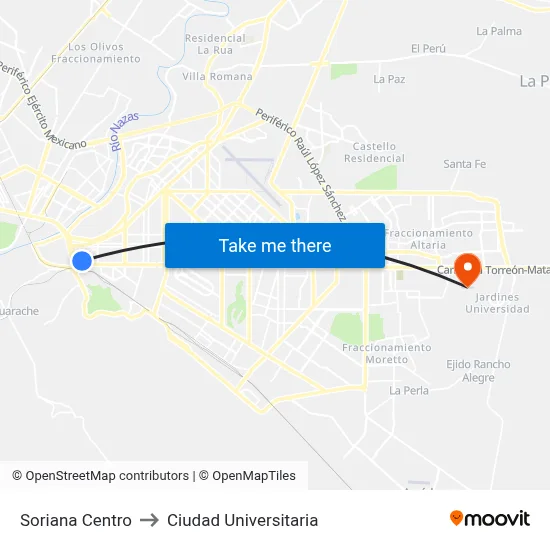 Soriana Centro to Ciudad Universitaria map