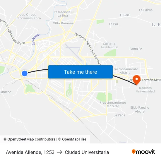 Avenida Allende, 1253 to Ciudad Universitaria map