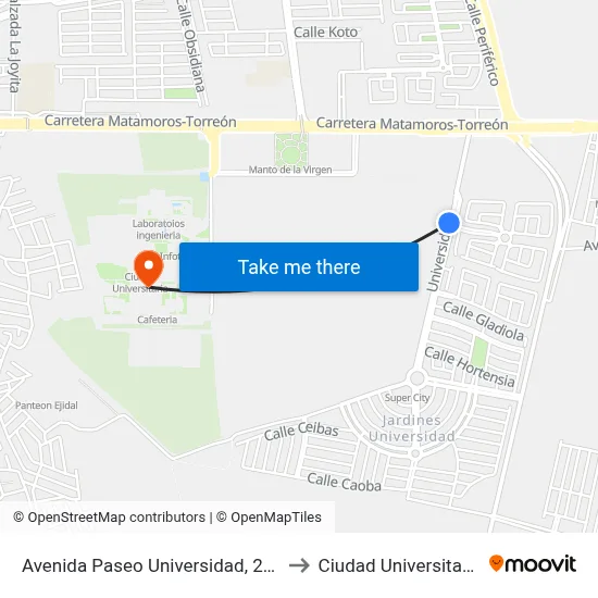 Avenida Paseo Universidad, 200 to Ciudad Universitaria map