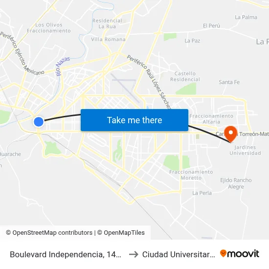 Boulevard Independencia, 1405 to Ciudad Universitaria map