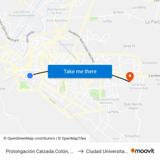 Prolongación Calzada Colón, 584 to Ciudad Universitaria map