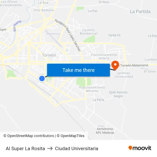 Al Super La Rosita to Ciudad Universitaria map