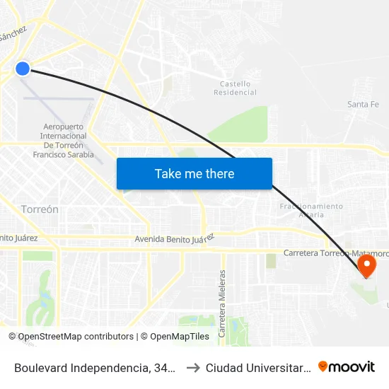 Boulevard Independencia, 3442 to Ciudad Universitaria map