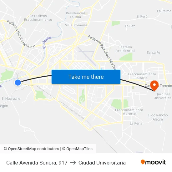 Calle Avenida Sonora, 917 to Ciudad Universitaria map