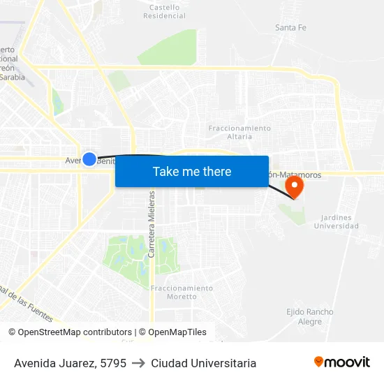 Avenida Juarez, 5795 to Ciudad Universitaria map