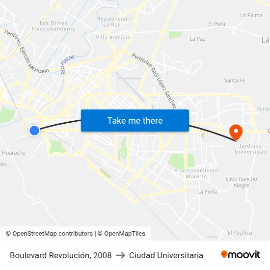 Boulevard Revolución, 2008 to Ciudad Universitaria map