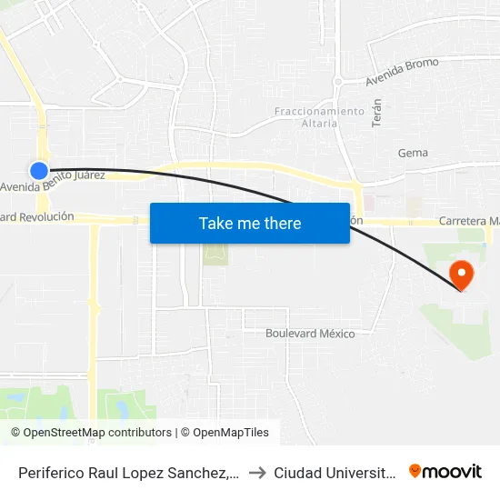 Periferico Raul Lopez Sanchez, 202 to Ciudad Universitaria map