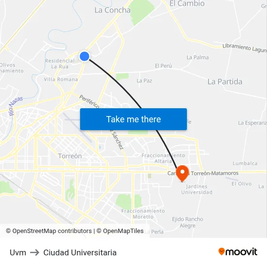 Uvm to Ciudad Universitaria map
