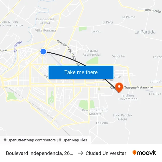 Boulevard Independencia, 2661 to Ciudad Universitaria map