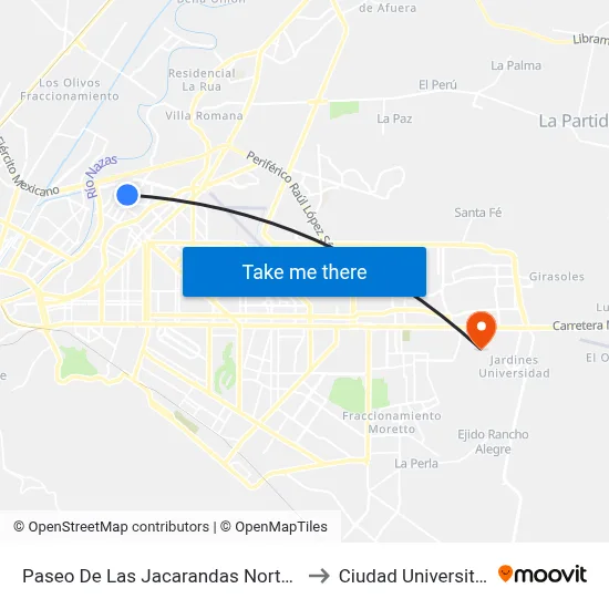 Paseo De Las Jacarandas Norte, 301 to Ciudad Universitaria map