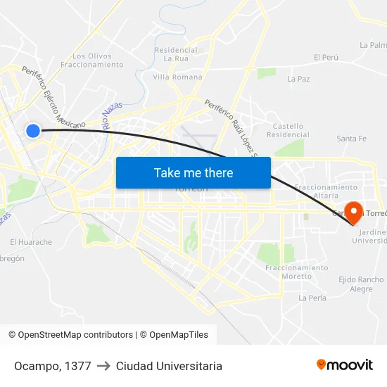 Ocampo, 1377 to Ciudad Universitaria map
